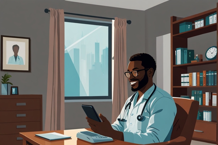 Doctor using laptop